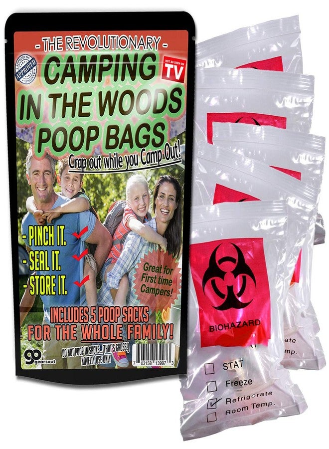 Gears Out Camping in The Woods Poop Bags 5 Pack Funny Camping Gags for Outdoorsmen Gags for Teens Silly Stocking Stuffers for Dads Funny Poop Gags Glamping Camping Beginners Biohazard Bags for Home - Image 1